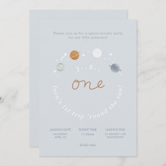 ファーストトリップ宇宙テーマ1st誕生日招待状 招待状 (正面/裏面)