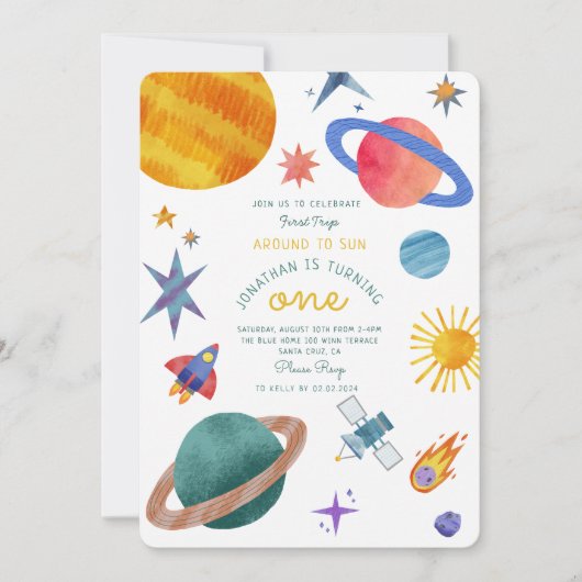 ファーストトリップ宇宙宇宙飛行士ファースト誕生日 招待状 (正面)