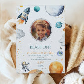ファーストトリップ宇宙飛行士ロケット写真誕生日 招待状