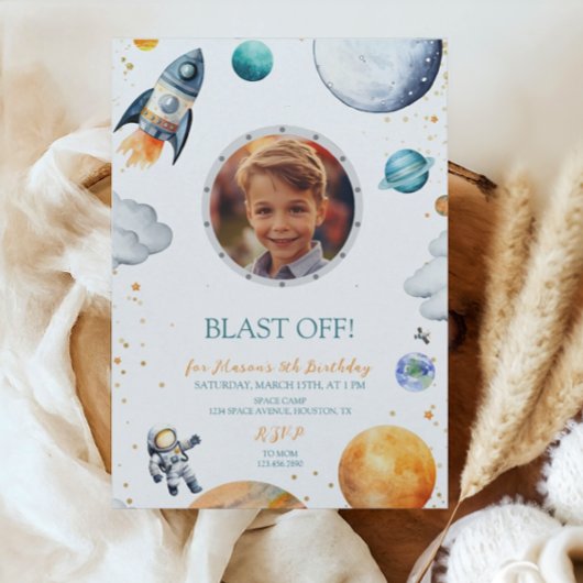 ファーストトリップ宇宙飛行士ロケット写真誕生日 招待状