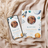 ファーストトリップ宇宙飛行士ロケット写真誕生日 招待状