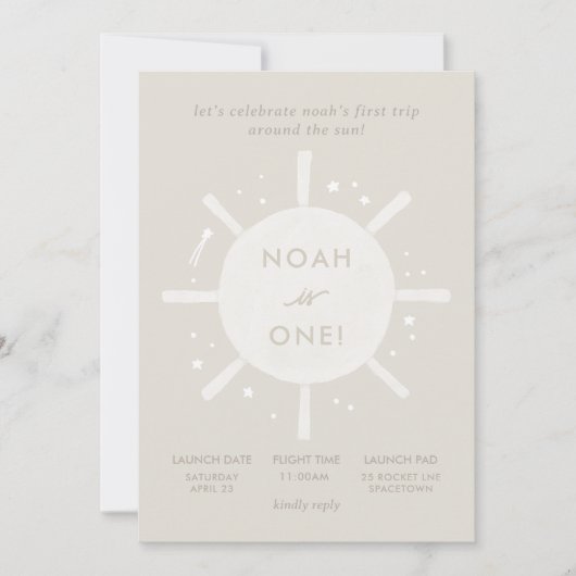 「ファーストトリップ」太陽の星スペース1歳誕生日 招待状 (正面)
