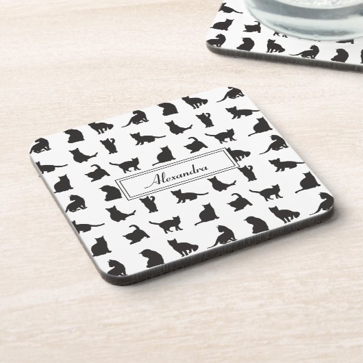 ファーストネームで呼ぶ黒いシルエットの猫たち コースター (左側)