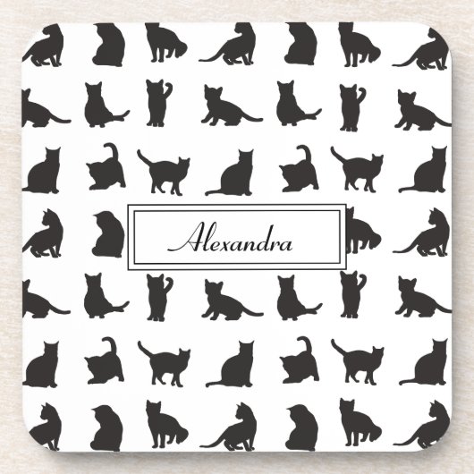 ファーストネームで呼ぶ黒いシルエットの猫たち コースター (正面)