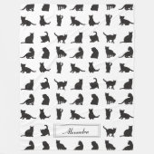 ファーストネームで呼ぶ黒いシルエットの猫たち フリースブランケット (正面)