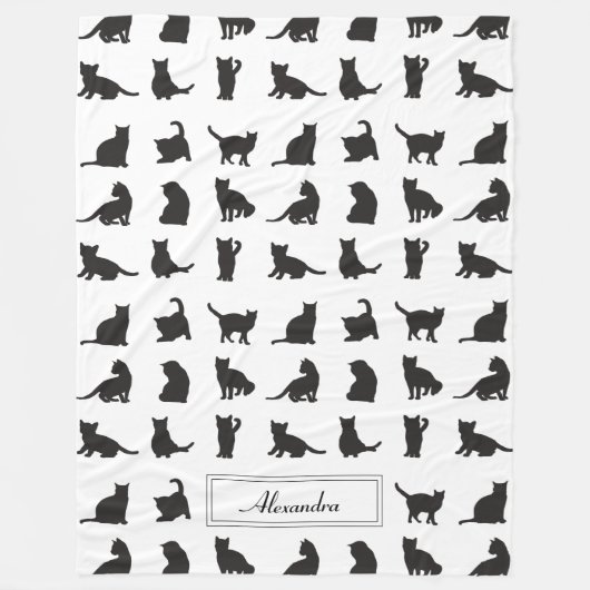 ファーストネームで呼ぶ黒いシルエットの猫たち フリースブランケット (正面)