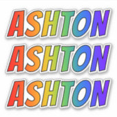 ファーストネーム「アシュトン」とおもしろいレインボーカラーリング シール (正面)