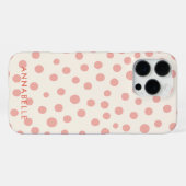 ファーストネーム ピンクの水玉模様 iPhoneケース (裏面横)