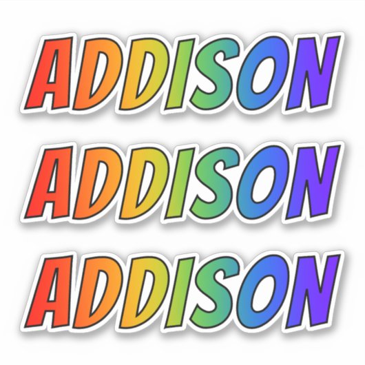 ファーストネーム「ADDISON」(おもしろいレインボーカラー付き) シール (正面)