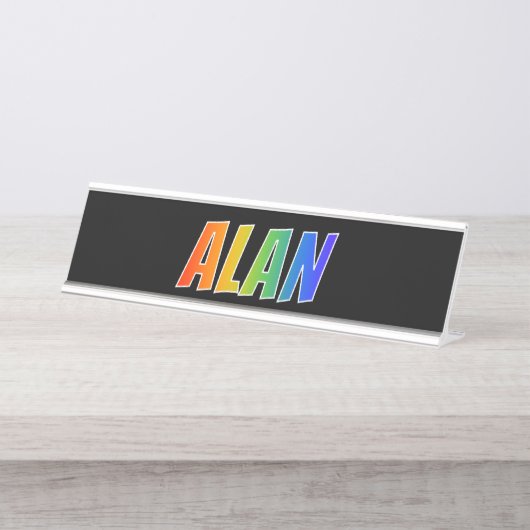 ファーストネーム「ALAN」:おもしろいレインボーカラーリング デスクネームプレート (正面)