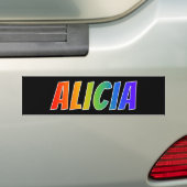 ファーストネーム「ALICIA」:おもしろい・レインボー・カラーリング バンパーステッカー (車上)
