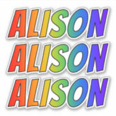 ファーストネーム「ALISON」(レインボーカラー付きおもしろい) シール (正面)