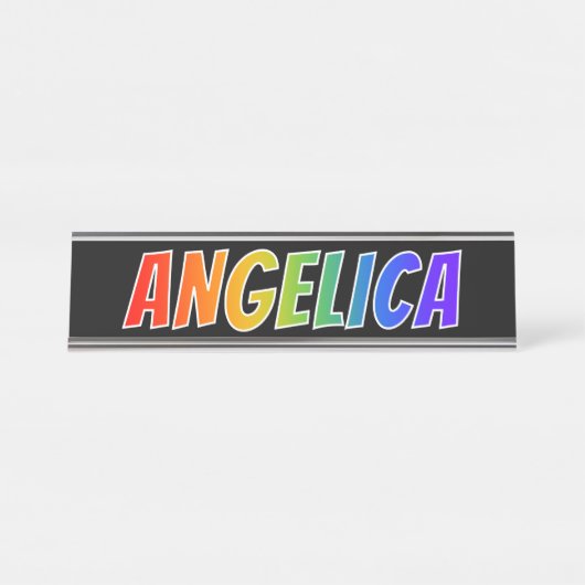 ファーストネーム「ANGELICA」:おもしろいレインボーカラーリング デスクネームプレート (正面)