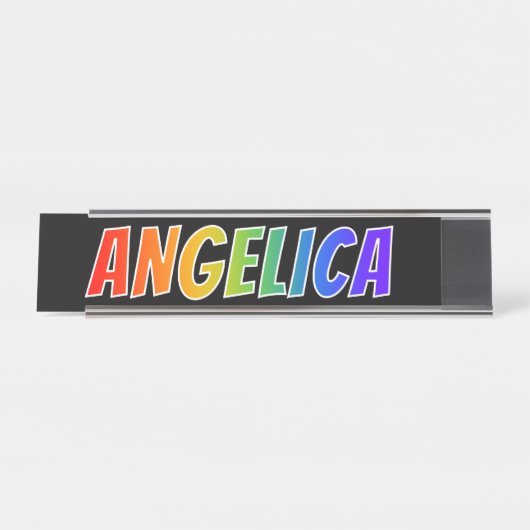 ファーストネーム「ANGELICA」:おもしろいレインボーカラーリング デスクネームプレート (正面)