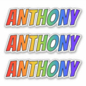 ファーストネーム「ANTHONY」(おもしろい・レインボー・カラーリング付き) シール (正面)