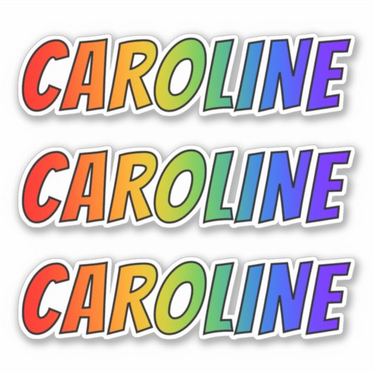 ファーストネーム「CAROLINE」、おもしろいレインボーカラーリング シール (正面)