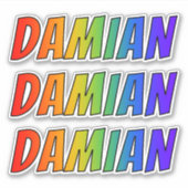 ファーストネーム「DAMIAN」、おもしろいレインボーカラーリング シール (正面)