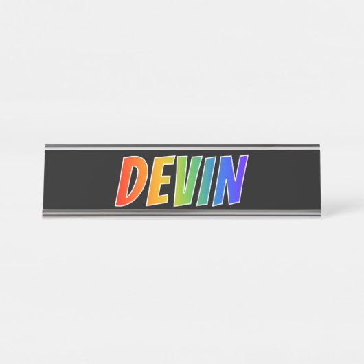 ファーストネーム「DEVIN」:おもしろいレインボーカラーリング デスクネームプレート (正面)