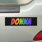 ファーストネーム「DONNA」:おもしろいレインボーカラーリング バンパーステッカー (車上)