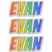 ファーストネーム「EVAN」(レインボーカラー付き/おもしろい) シール (正面)