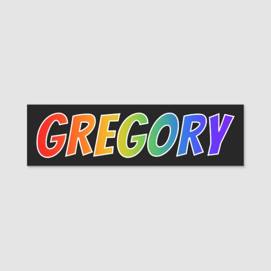 ファーストネーム「GREGORY」:おもしろい・レインボー・カラーリング 名札 (正面)