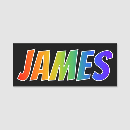 ファーストネーム「JAMES」:おもしろい・レインボー・カラーリング 名札 (正面)