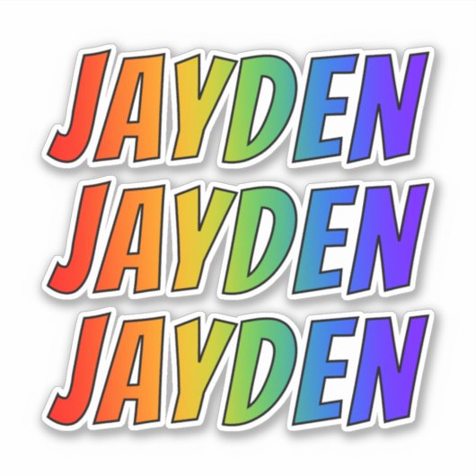ファーストネーム「JAYDEN」(おもしろいレインボーカラー付き) シール (正面)