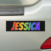 ファーストネーム「JESSICA」:おもしろい・レインボー・カラーリング バンパーステッカー (車上)