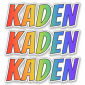 ファーストネーム「KADEN」(おもしろいレインボーカラー付き) シール (正面)