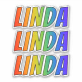 ファーストネーム「LINDA」、おもしろいレインボーカラーリング シール (正面)