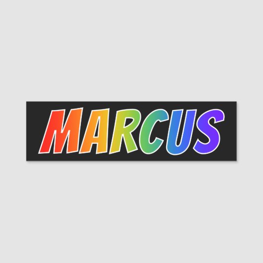 ファーストネーム「MARCUS」:おもしろいレインボーカラーリング 名札 (正面)