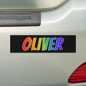 ファーストネーム「OLIVER」:おもしろい・レインボー・カラーリング バンパーステッカー (車上)