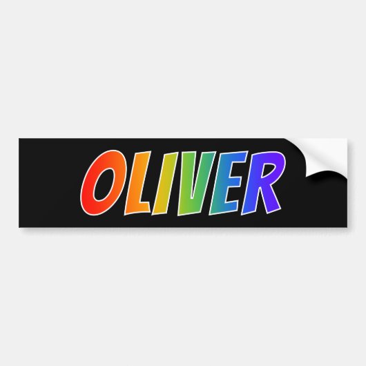 ファーストネーム「OLIVER」:おもしろい・レインボー・カラーリング バンパーステッカー (正面)