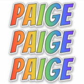 ファーストネーム「PAIGE」(レインボーカラー付きおもしろい) シール (正面)
