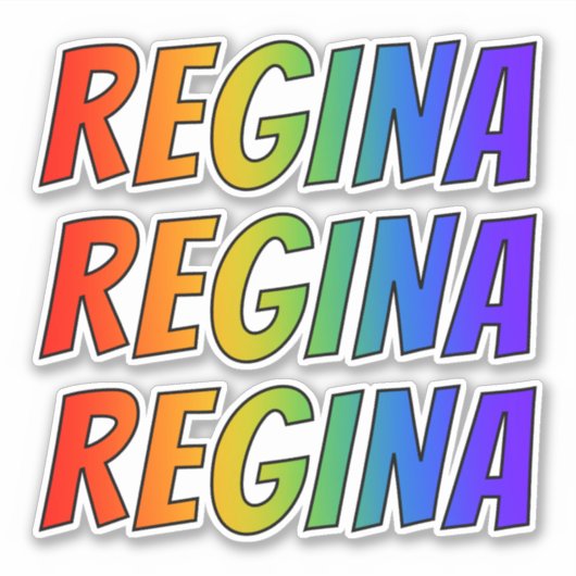 ファーストネーム「REGINA」(レインボーカラー付き/おもしろい) シール (正面)