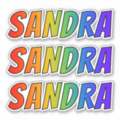 ファーストネーム「SANDRA」、おもしろいレインボーカラー シール (正面)