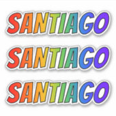 ファーストネーム「SANTIAGO」(おもしろいレインボーカラー付き) シール (正面)