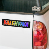 ファーストネーム「VALENTINA」:おもしろいレインボーカラーリング バンパーステッカー (トラック上)