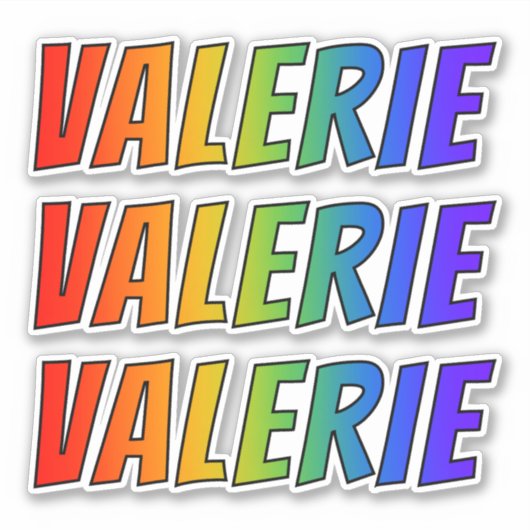 ファーストネーム「VALERIE」(レインボーカラー付きおもしろい) シール (正面)