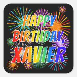 ファーストネーム「XAVIER」、おもしろい「ハッピーバースデー」 スクエアシール