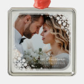 ファーストノールホワイト雪片フレームフォトクリスマス メタルオーナメント (正面)