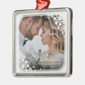 ファーストノールホワイト雪片フレームフォトクリスマス メタルオーナメント (左)