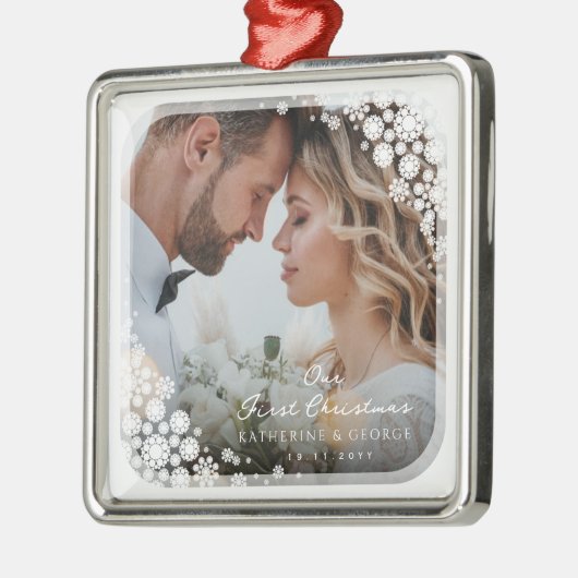 ファーストノールホワイト雪片フレームフォトクリスマス メタルオーナメント (左)