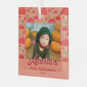 ファーストハロウィン 赤いキノコの秋のフォト ガラスオーナメント (正面左)