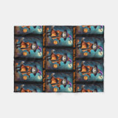 ファーストハロウィーンかわいい魔女キャット追加ベビー名 フリースブランケット (正面(横))