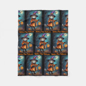 ファーストハロウィーンかわいい魔女キャット追加ベビー名 フリースブランケット (正面)