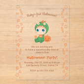 ファーストハロウィーンベビーかわいいドラゴン恐竜パーティー アクリル招待状 (正面)