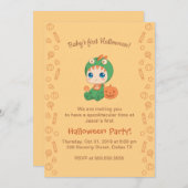 ファーストハロウィーンベビーかわいいドラゴン恐竜パーティー 招待状 (正面/裏面)