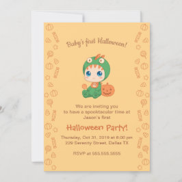 ファーストハロウィーンベビーかわいいドラゴン恐竜パーティー 招待状