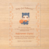 ファーストハロウィーンベビーかわいい黒猫パーティー アクリル招待状 (正面)